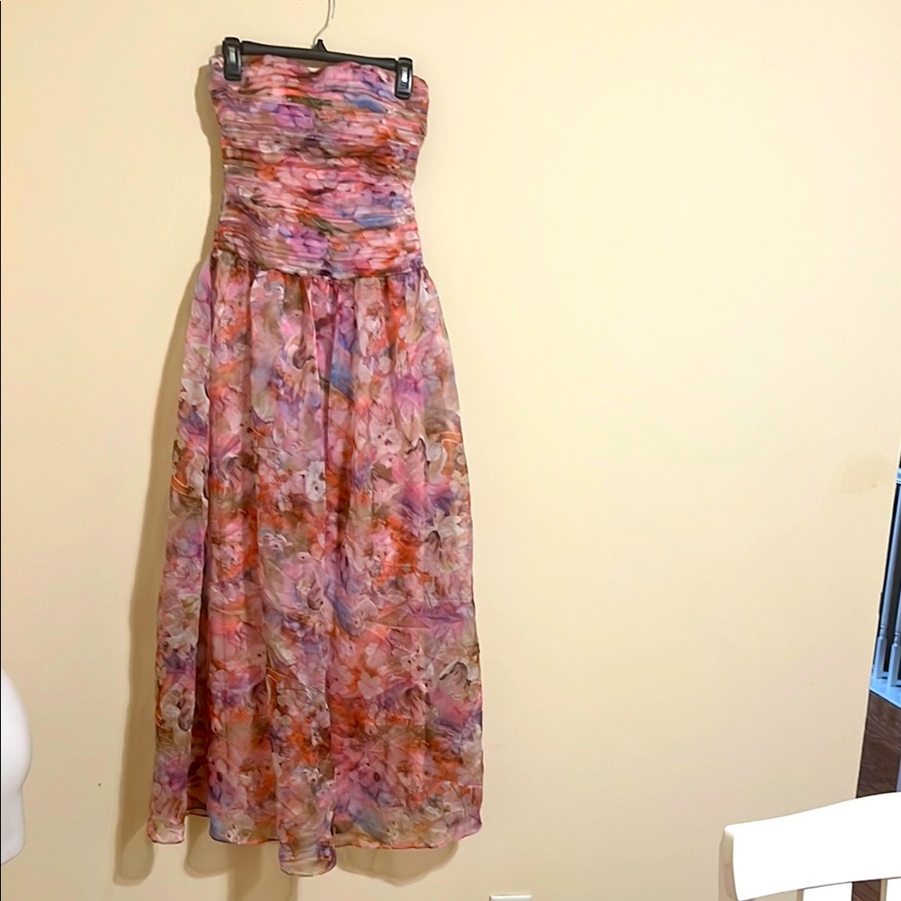 Floral Strapless Maxi Dress in Pink and Peach